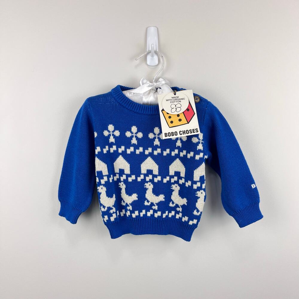 BoBo Choses Farmhouse Knit Organic Cotton Sweater Blue 6 Months 68 cm NWT